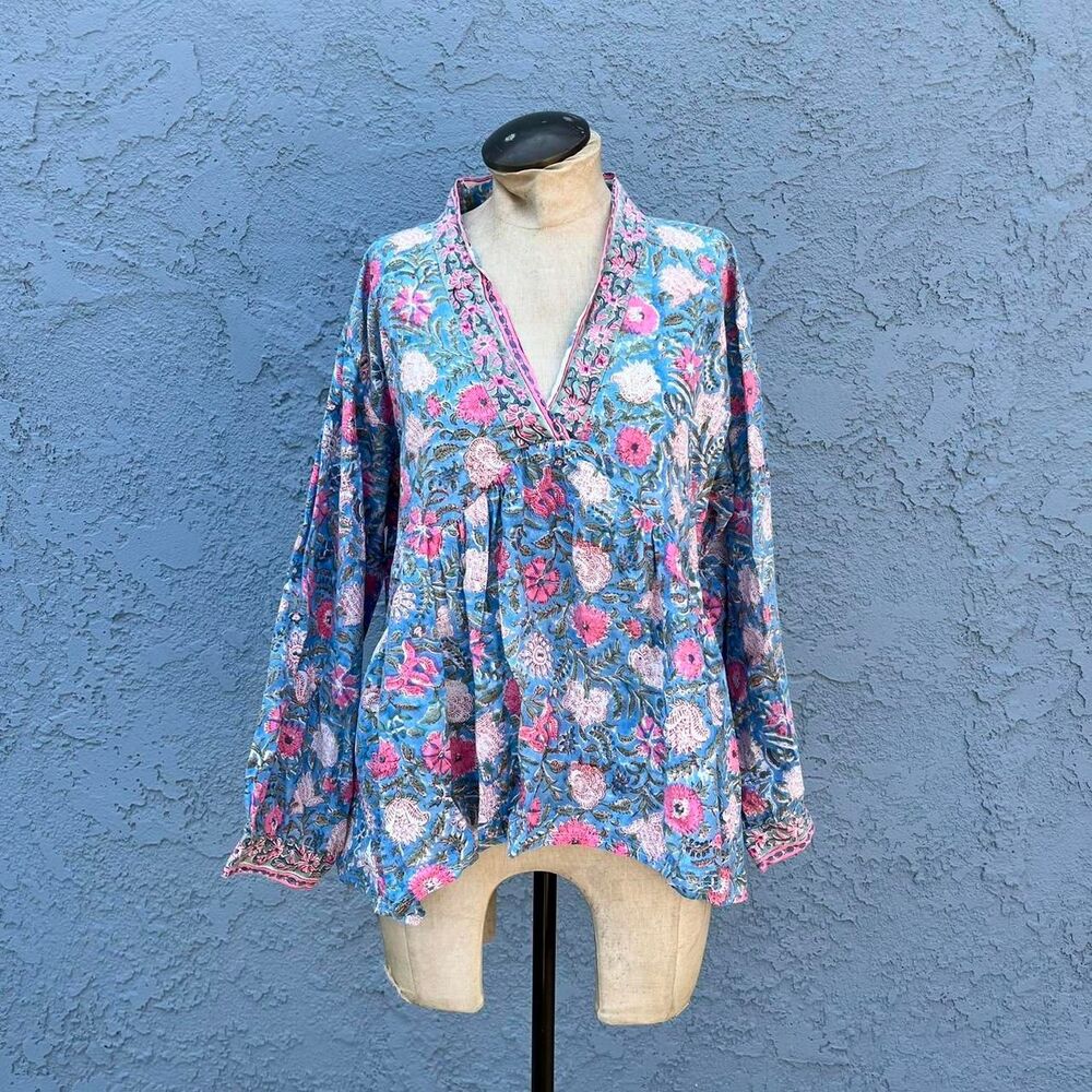 Block Print Indian Cotton Blouse Size XL
